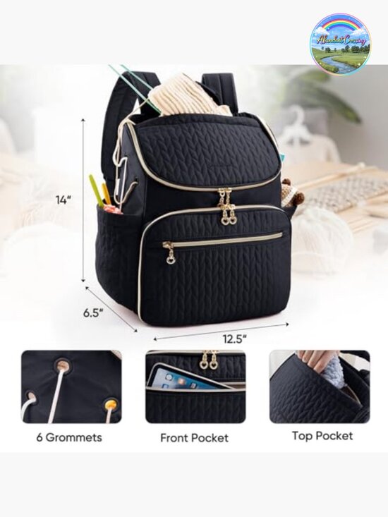 Large Knitting Backpack with 10 Pockets for Yarn Storage and Crochet Accessories